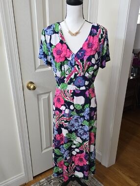 PERCEPTIONS NEW YORK BRAND WOMEN'S PETITE BLUE & PINK FLORAL DRESS SIZE PM